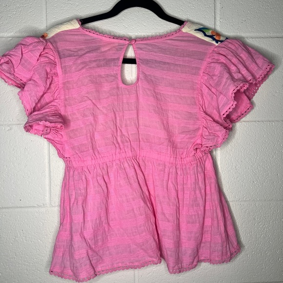 Anthropologie Plenty Tracy Reese Babydoll Top M Pink Boho Floral Embroidered - Picture 6 of 6
